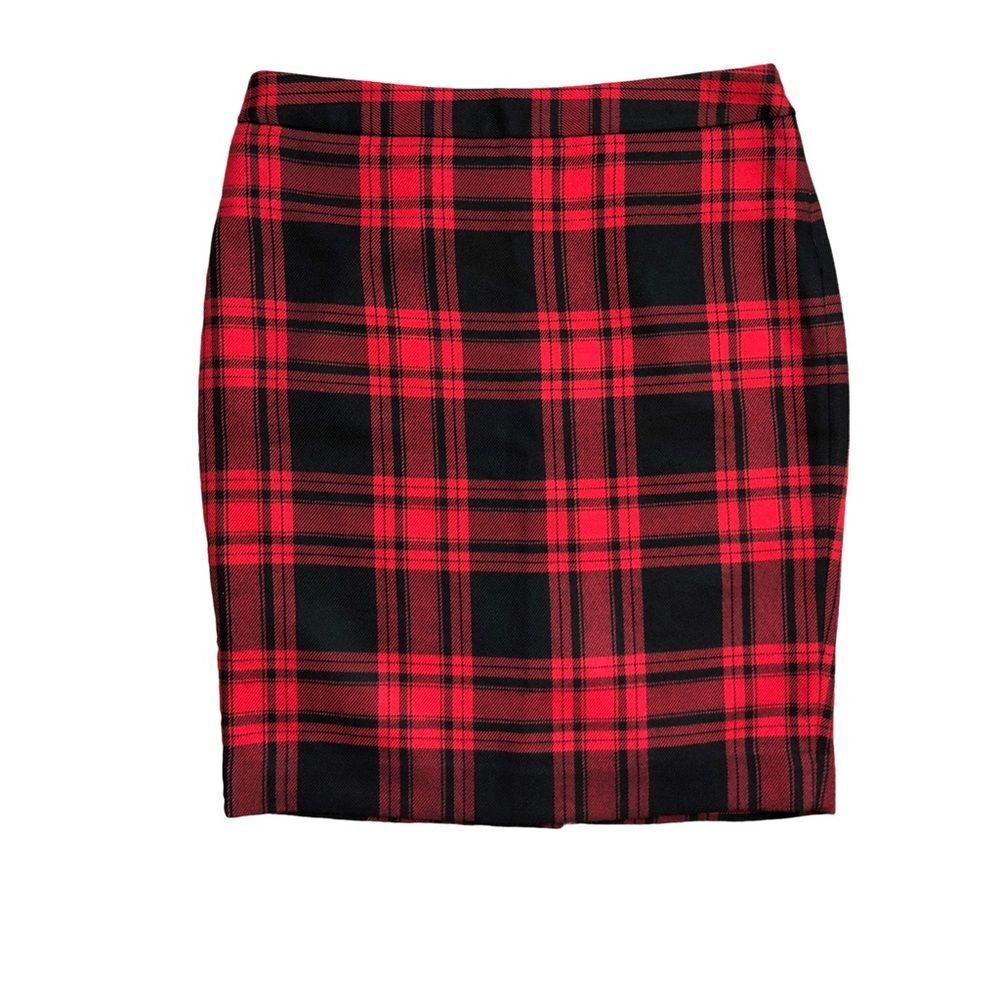 The Limited Red Plaid High Rise Pencil Skirt